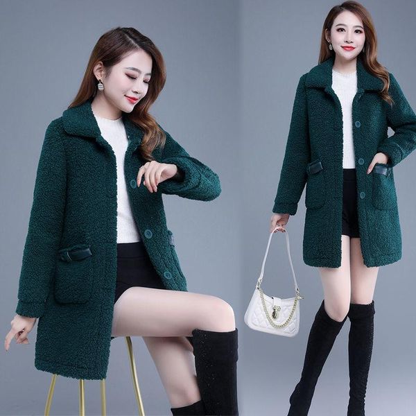 

[don't lose hair] fur in one lamb coat women's fashionable mid long autumn and winter jackets, Black;brown