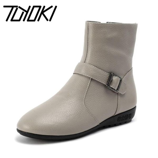 

boots tuyoki size 33-44 women ankle real leather round toe short fashion autumn winter shoes footwear, Black