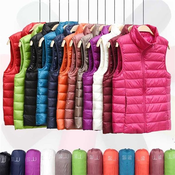 

ultra thin down jacket light warm waistcoat female sleeveless cropped puffer jacket vest lining woman winter coat spring 211108, Black