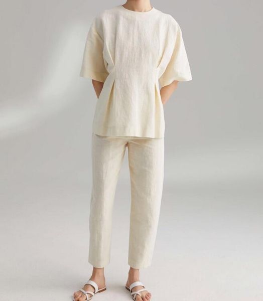 

women's pants & capris [elfstyle] - novara linen trousers creme black cotton cropped trouser twisted seam woman fashion, Black;white