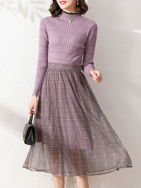 

high-end fake two-piece dress autumn 2021 new womens slim fit slimming cinched patchwork knitted skirt, Black;gray