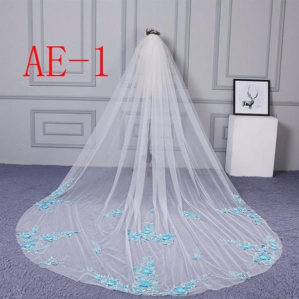

bridal veils zyllgf velo novia 3m wedding veil tulle long with flowers voile mariage dentelle bl26, Black