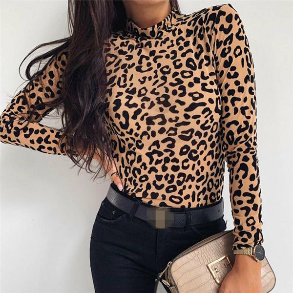 

women's t-shirt 2021 round neck long-sleeved with leopard print, White