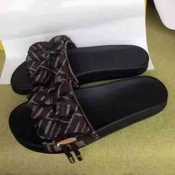 

designer slipper woman quality casual shoes genuine silk upper drawcord flip flop size 35-43 with box, Black