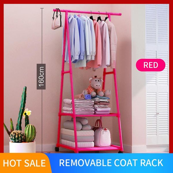 

folding cloth rack household furniture coat hanger floor solid color multi-function standing frame wardrobe sale hangers & racks