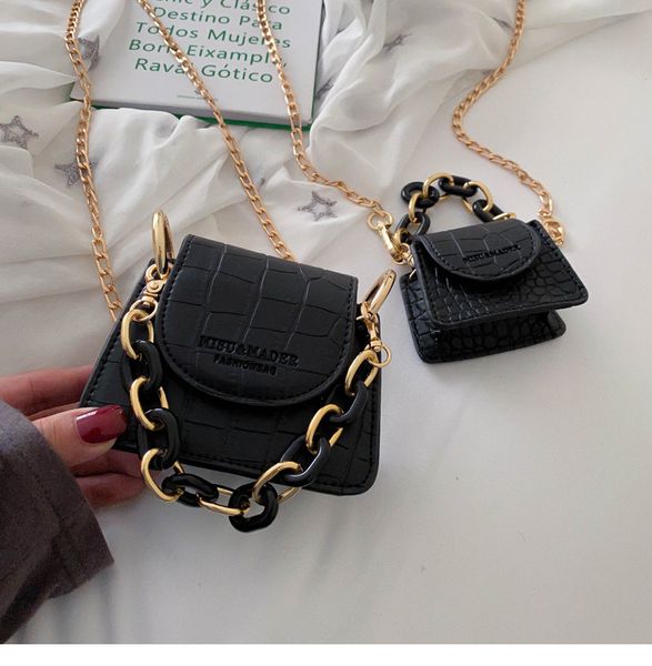 

2021 girls princess handbags children fashion pu chain one shoulder bag cute kids casual change purse women mini square bags f325, Black