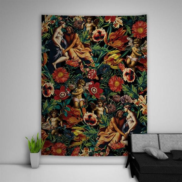 

tapestries ffo psychedeclic flowers tapestry wall hanging mandala plants blankets art poster sofa table cover home decor