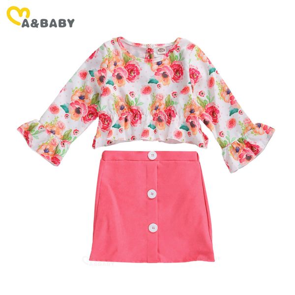 1-5y criança criança bebê menina flor roupa conjunto de luva longa babados camiseta saias crianças roupas outono trajes 210515