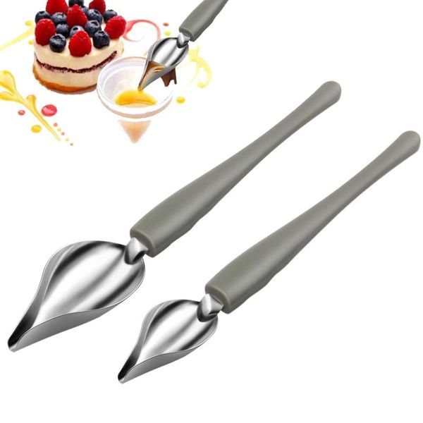

plate dish sauce painting pencil coffee art draw tool spoon 2 pieces drizzle spoon, stainless steel saucier drawing spoons