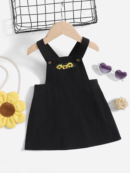 

baby floral embroidered overall dress she, Red;yellow