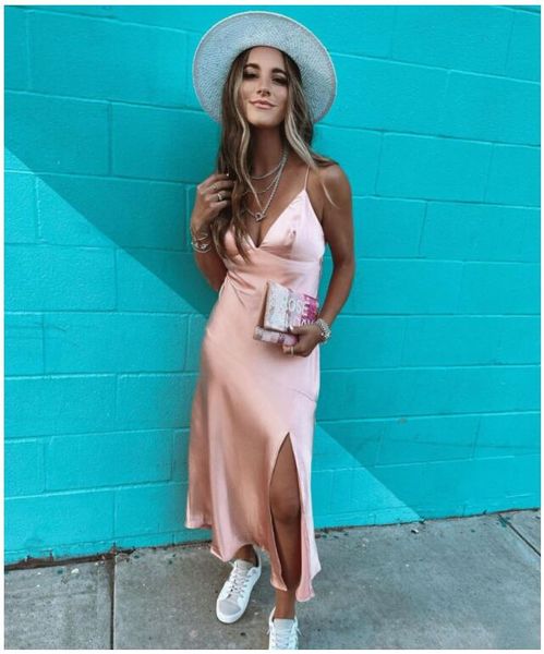 

dress matching shoes summer seaside beach holiday charming temperament leisure slim sleeveless pure color v-neck suspender skirt women', Black;gray