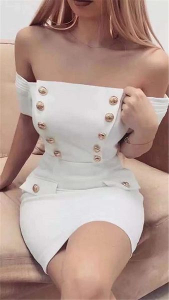 

casual dresses white off shoulder short sleeves button knee length bandage night club party utg4, Black;gray