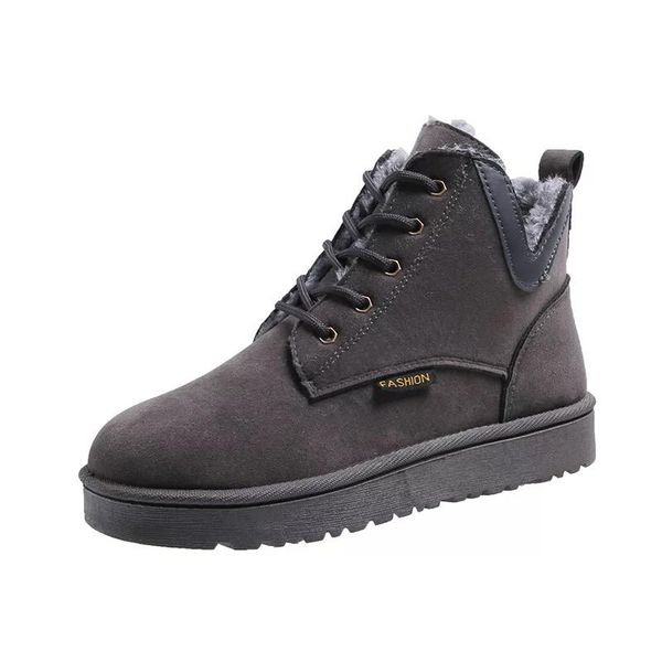 

boots retro grey lace-up flock winter velvet thick bottom wearproof warm fashion classic work ankle for women, Black
