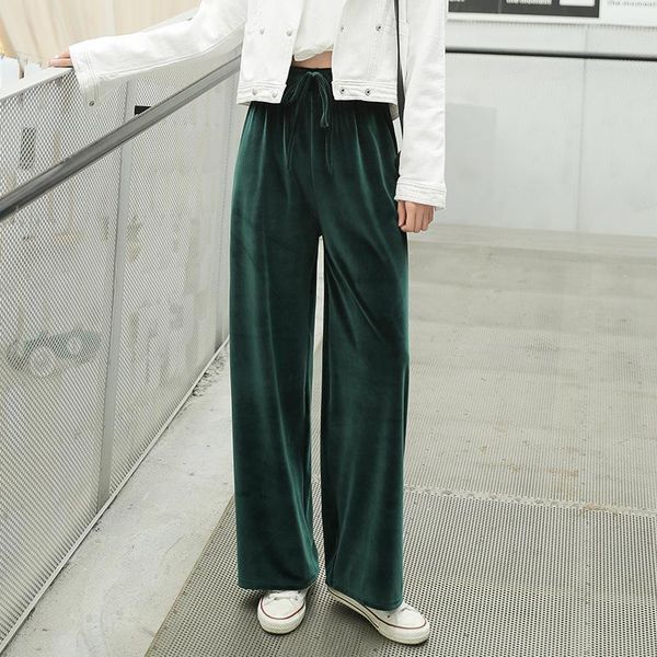 

women's pants & capris liberjog women casual loose corduro long elastic waist solid wide leg female spring autumn vintage trousers blac, Black;white