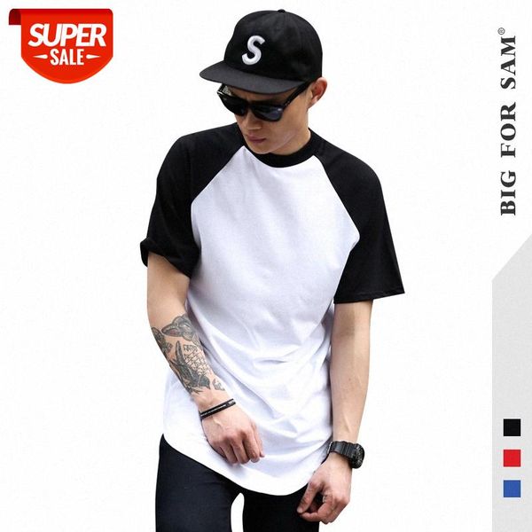 

bigforsam street men's clothing cotton blank hem arc male and female raglan short-sleeved t-shirt men #bt6s, White;black