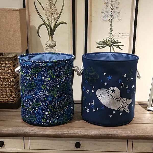 

laundry storage & organization 35*40cm dirty basket toy box large capacity home organizer spacecraft/star print cotton linen