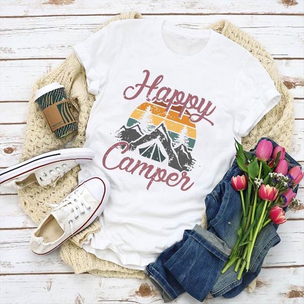 

graphic camper mountain fashion women t shirts short sleeve summer clothes womens clothing tee female, White