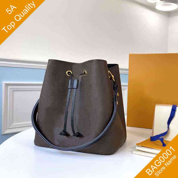 

5a canvas leather bucket bags drawstring handbag fashion female with box b004(44020) bag0001