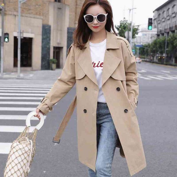 

women's trench coats women 2021 spring casual coat with sashes oversize double breasted vintage cloak overcoats windbreaker k2rh#, Tan;black