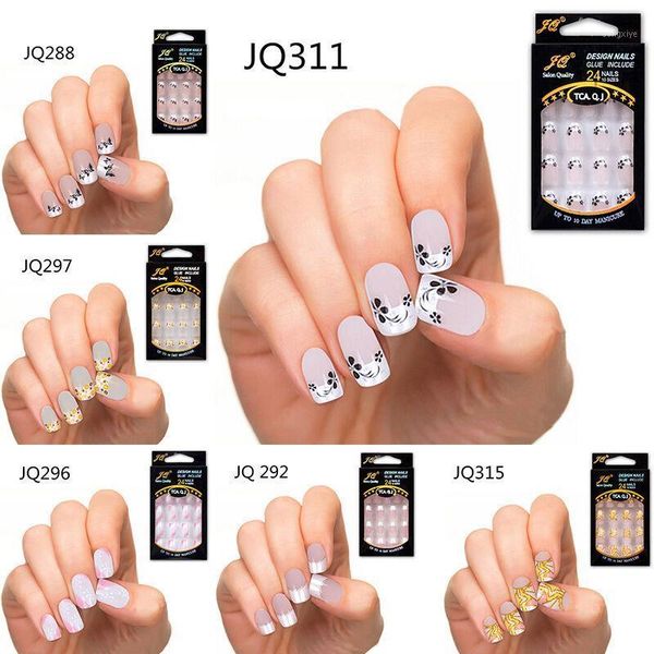 

24pcs false nails french fake for nail art design tips1, Red;gold
