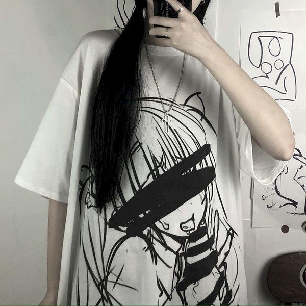 

loose short sleeve summer for women 2021 japanese cartoon girl korean student female harajuku style print all-match women's t-shirt, White