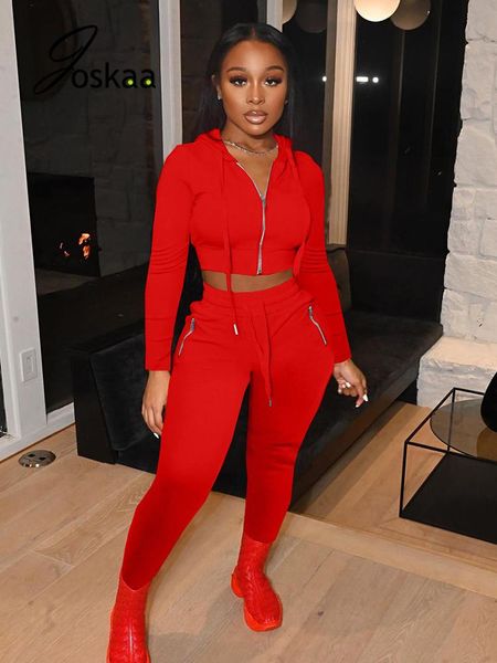

women's two piece pants joskaa solid long sleeve zipper short hoodie and 2 piecr set women fashion streetwear fall 2021 casual fitness, White
