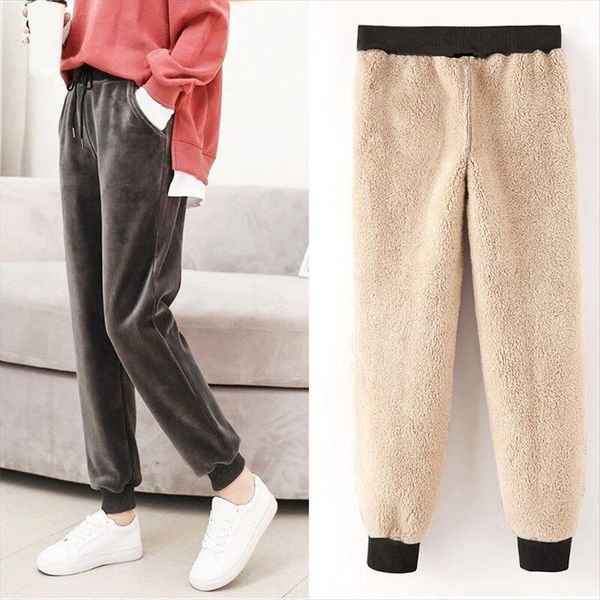 

winter thick long plush warm women pant casual sport black big pockets fashion clothes, Black;white