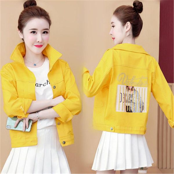 

women's jackets 2021 spring fashion short lapel single-breasted long-sleeved loose print harajuku style denim jacket female trend h140, Black;brown