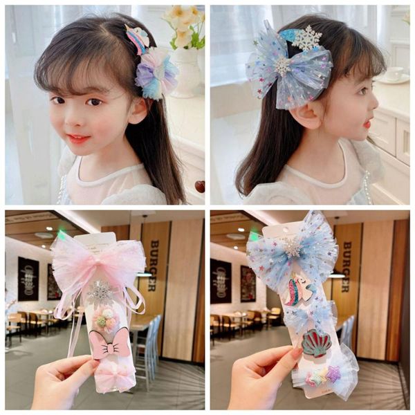 

hair accessories 2021 trendy 5pcs princess aisha cartoon korean clip bows butterfly girls clips christmas birthday gift, Slivery;white