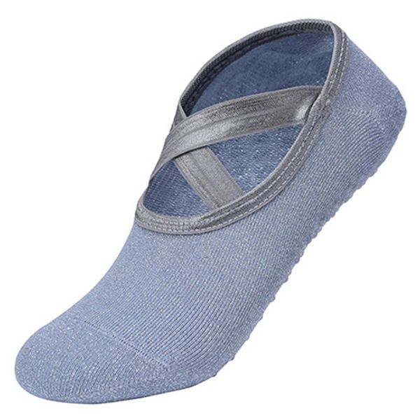 

sports socks silver silk yoga women professional non-slip open back straps ballet dance bandage cotton slippers, Black