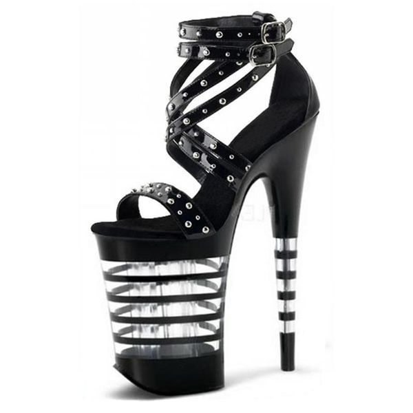 

rivet party dance shoes women hollow out super high heels sandals 20cm thin heel nightclub platform pumps, Black