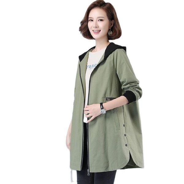 

women's trench coats double layer coat mid-length loose large size spring and autumn 2021 splicing zip hood casual jacket, Tan;black