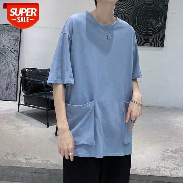 

aberdeen art men's tide brand japanese ins short-sleeved loose hip-hop solid color t-shirt trend five-point sleeves #o46c, White;black