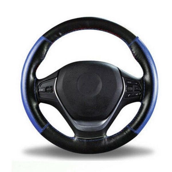 

inch steering wheel cover accessory black+blue car leather protective covers