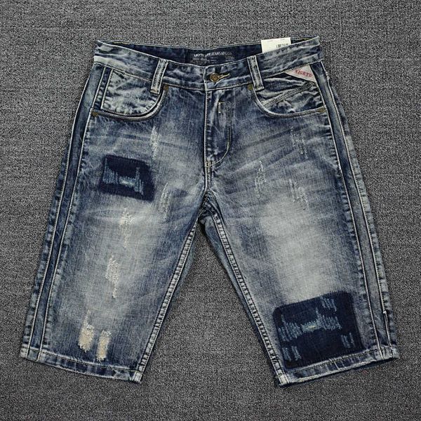 

men's jeans italian style fashion retro gray blue designer washed ripped cotton denim shorts hombre summer hip hop short cyk7