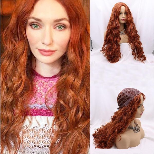 

cosplay synthetic lace front wig long black water wave glueless pink curly orange red ginger wigs for women pre plucked hair
