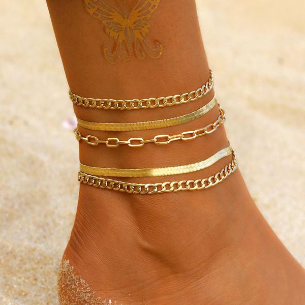 

anklets fnio punk multilayered chain anklet for women 2021 trend gold foot bracelet beach jewelry, Red;blue
