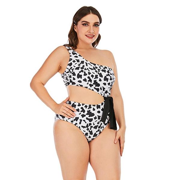 

women's swimwear fashion one shoulder polka dot piece sling plus size high waist bikinis swimsuits women push up, White;black