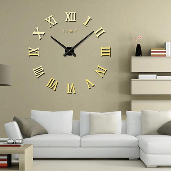 

wall clocks frameless roman numbers figures 3d acrylic special diy clock watch with sticker for home decoration