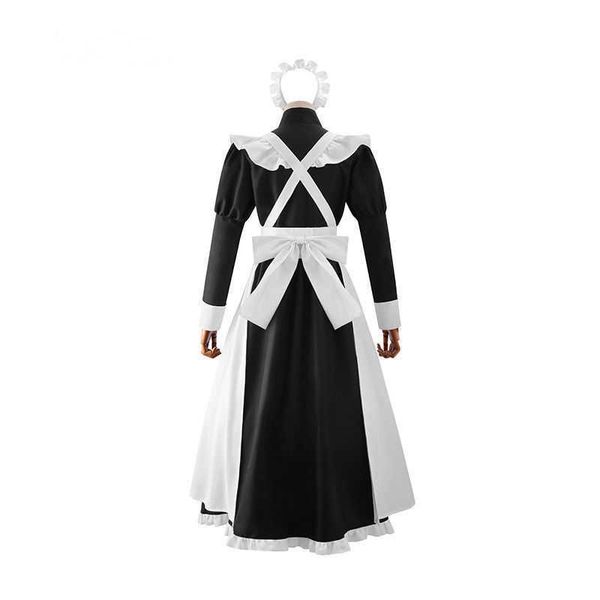 2021 Männer Frauen Maid Kleid Anime Cosplay Französisch Restaurant Lange Stil Kostüm Schürze Kleider Schwarz Weiß Rock Y0913