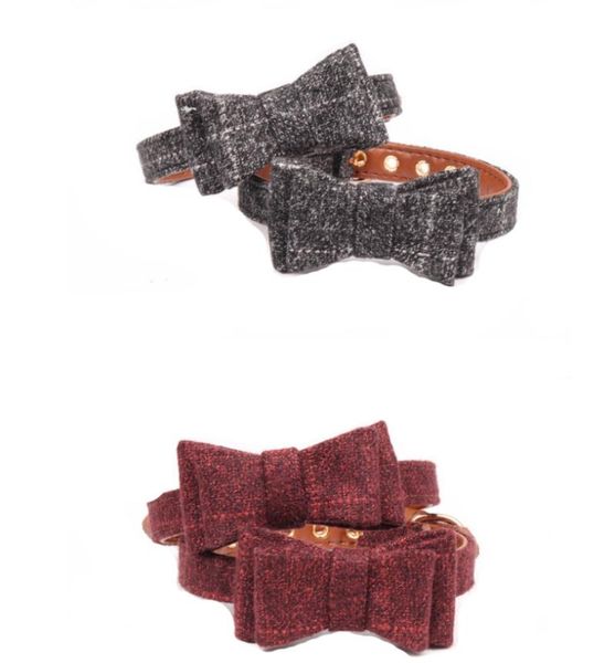

pet product small dog bowtie collar wholesale for dogs cats soft cloth pu leather golden buckle collars & leashes