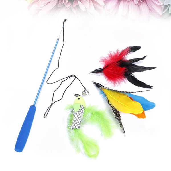 

set cat teaser wand stick interactive feather catcher for pet cats toys