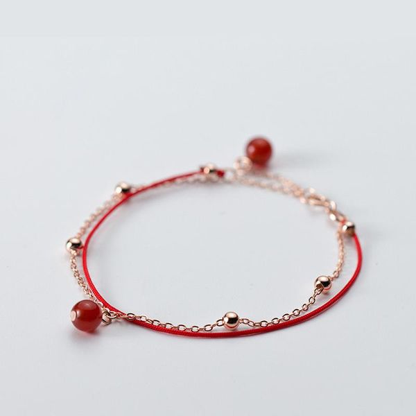 

link, chain la maxza 925 sterling silver double bracelets thick red line thread string rope jewelry for women adjustable, Black