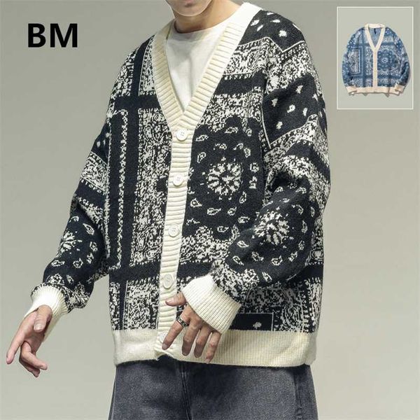Japonês étnica moda cardigan streetwear harajuku casual camisola homens roupas casaco de inverno retrô casal solto macho 211014
