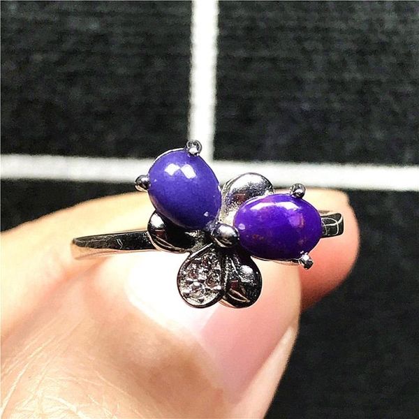 

cluster rings 6mm natural purple sugilite ring for woman lady 925 silver anti-cancer stone beads crystal adjustable jewelry, Golden;silver