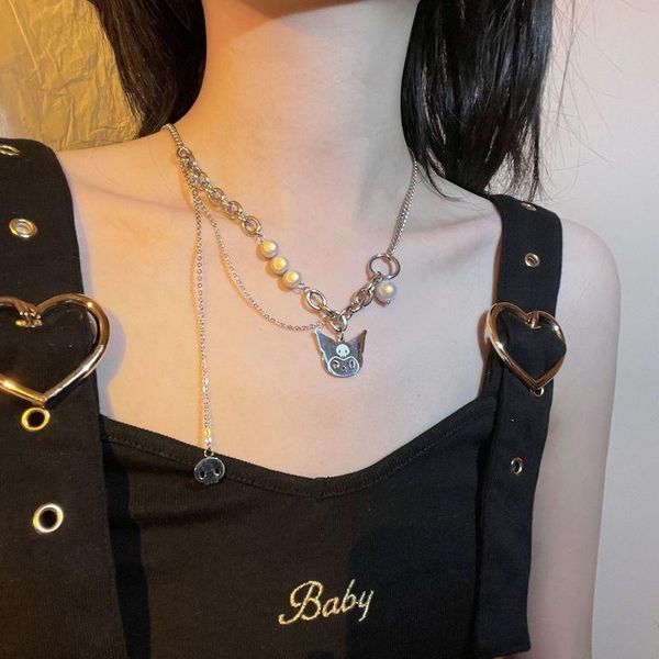 

pendant necklaces trendy asymmetric reflective pearls beaded chains for women silver color cat linked chain choker necklace accessories