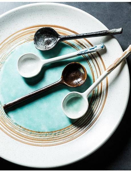 

spoons retro chinese style punch texture ceramic spoon porcelain coffee soup tableware kitchen utensils