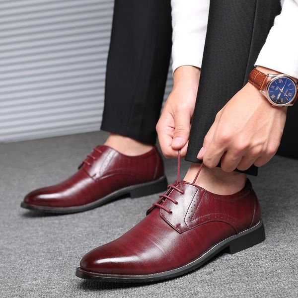 

genuine leather men shoes lace-up business dress oxfords male formal, Black