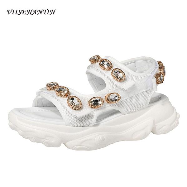 

thick-soled sandals female 2021 summer ins street s fashion comfortable rhinestones mesh roman shoes woman, Black