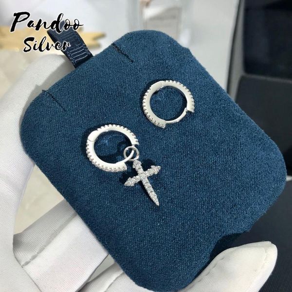 

dangle & chandelier pandoo fashion charm sterling silver original 1:1 ,asymmetric cross earrings luxury jewelry gift for female